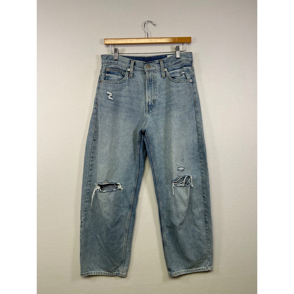 Streetwear Gap Womens 27 4P Light Blue Barrel High Rise Distressed Ripped Jeans